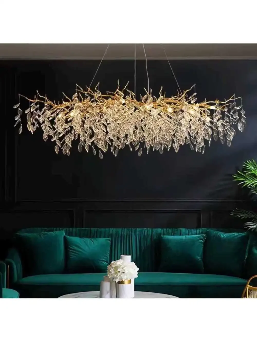 Luxora Modern Crystal Chandelier Pendant Light with Gold Branch Design